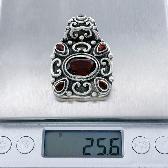 Vintage Sterling Silver 925 Ornate Red Garnet Pendant - Picture 5 of 5